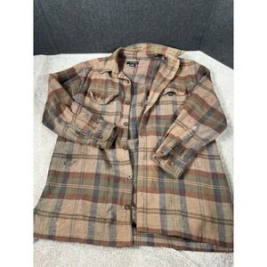 Outdoor Life Shirt Med Plaid Green/brown Flannel Ranch Heavy Warm With Flaws
